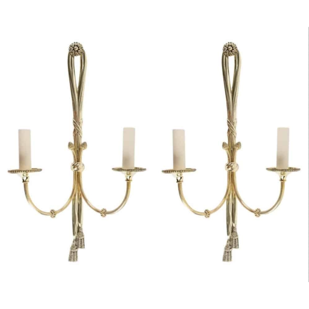 1950 Paire d’appliques néoclassiques en bronze de la maison Lucien Gau | Biron ||||||