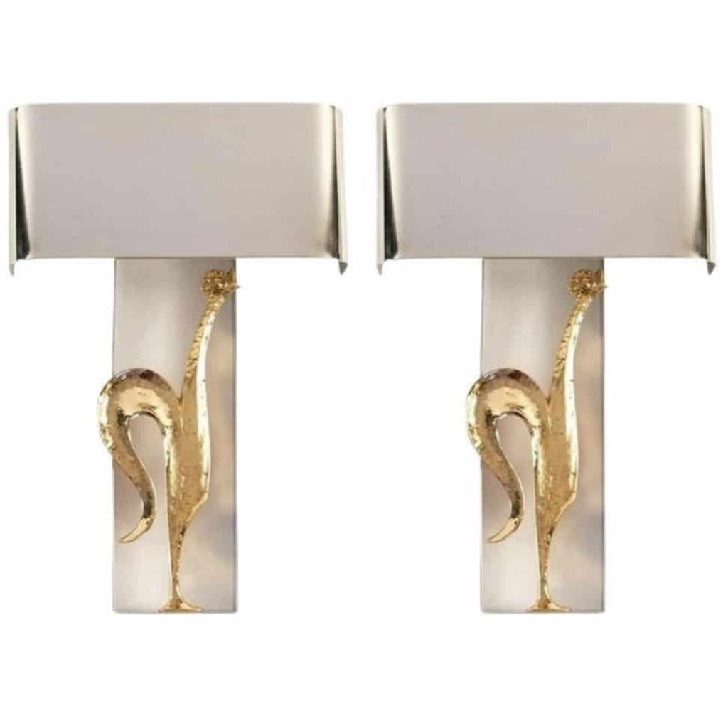 1960 Paire d’appliques en bronze doré et argenté de la Maison Charles | Biron |||||