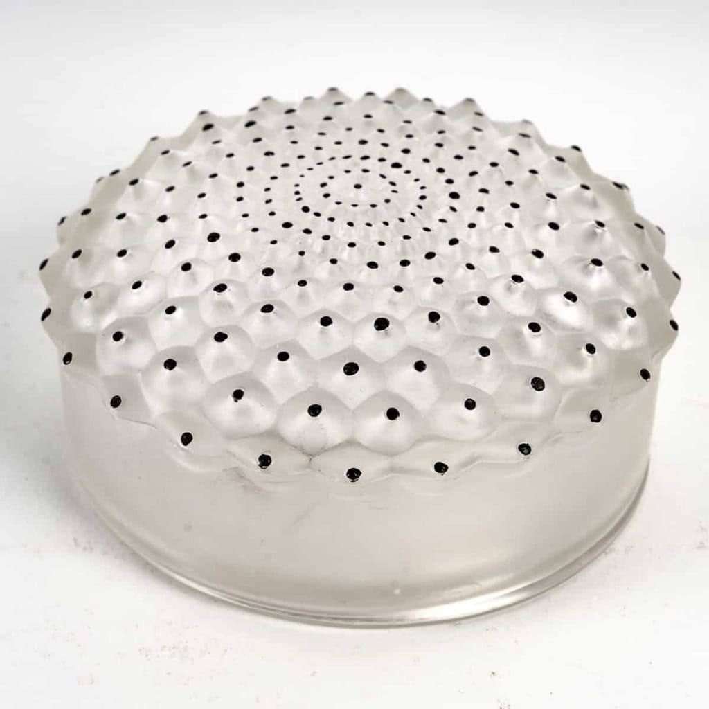 Boîte « Cactus » verre blanc émaillé noir d’origine de René LALIQUE | Biron ||||||