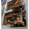 1950′ Paire de Tables Maison Baguès Décor Bambou en Bronze Doré Avec Plateaux Laque de Chine