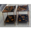1950′ Paire de Tables Maison Baguès Décor Bambou en Bronze Doré Avec Plateaux Laque de Chine