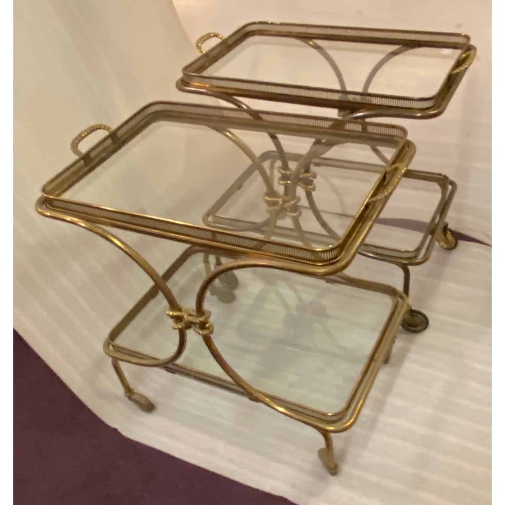1970′ Paire De Bar Roulant en Bronze et Laiton Doré Maison Baguès Ou Charles Ou Jansen Décor Napoléon 3 | Biron 1970′ Paire De Bar Roulant en Bronze et Laiton Doré Maison Baguès Ou Charles Ou Jansen Décor Napoléon 3