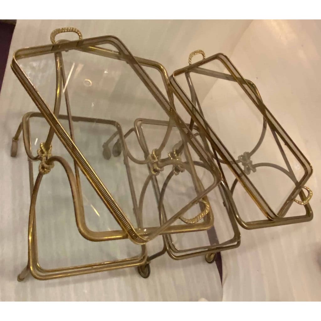 1970′ Paire De Bar Roulant en Bronze et Laiton Doré Maison Baguès Ou Charles Ou Jansen Décor Napoléon 3 | Biron 1970′ Paire De Bar Roulant en Bronze et Laiton Doré Maison Baguès Ou Charles Ou Jansen Décor Napoléon 3