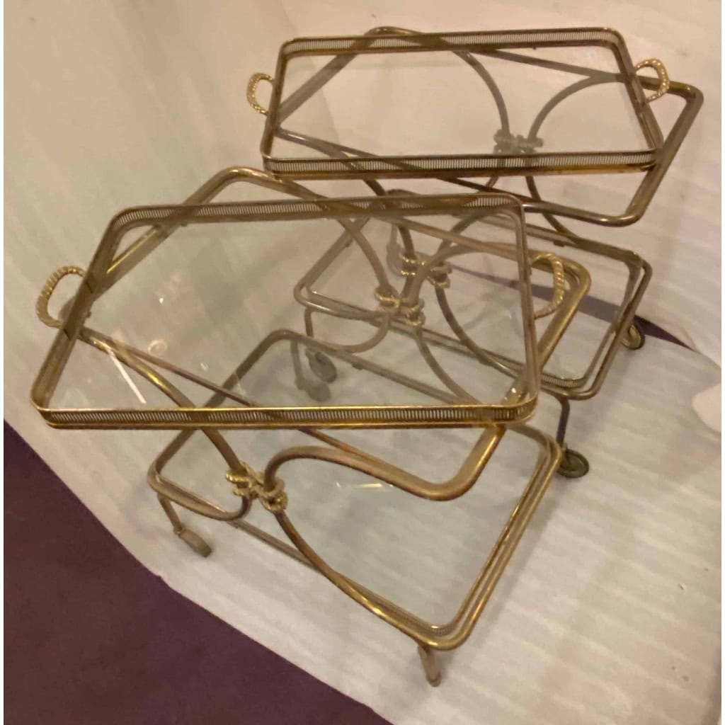 1970′ Paire De Bar Roulant en Bronze et Laiton Doré Maison Baguès Ou Charles Ou Jansen Décor Napoléon 3 | Biron 1970′ Paire De Bar Roulant en Bronze et Laiton Doré Maison Baguès Ou Charles Ou Jansen Décor Napoléon 3
