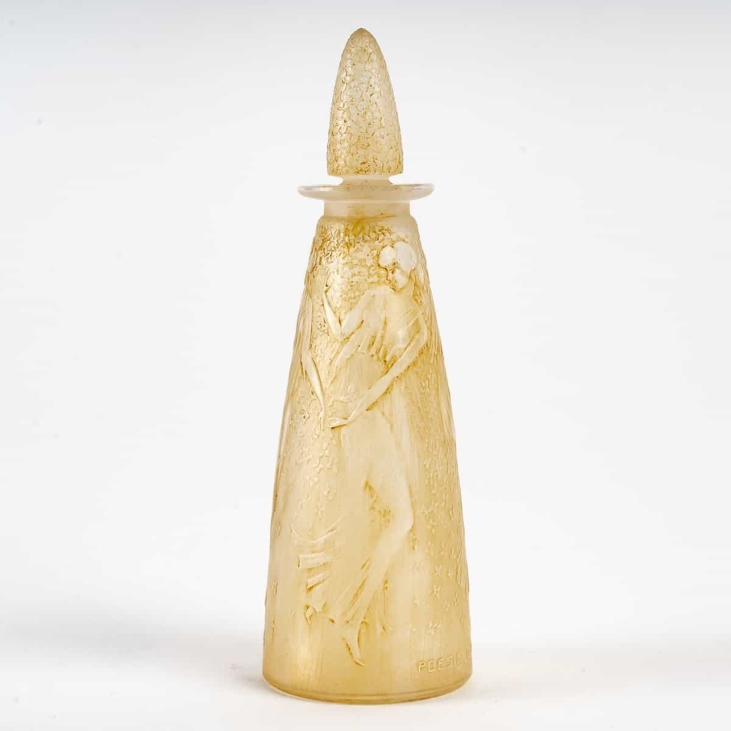 Flacon « Poésie » verre blanc patiné jaune de René LALIQUE pour D’Orsay | Biron Flacon « Poésie » verre blanc patiné jaune de René LALIQUE pour D'Orsay