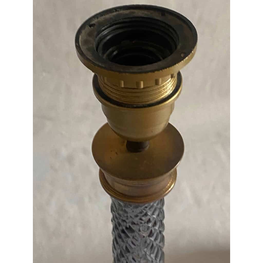 1970′ Paire de Lampes en Verre Ou Cristal Fumé Et Bronze Doré