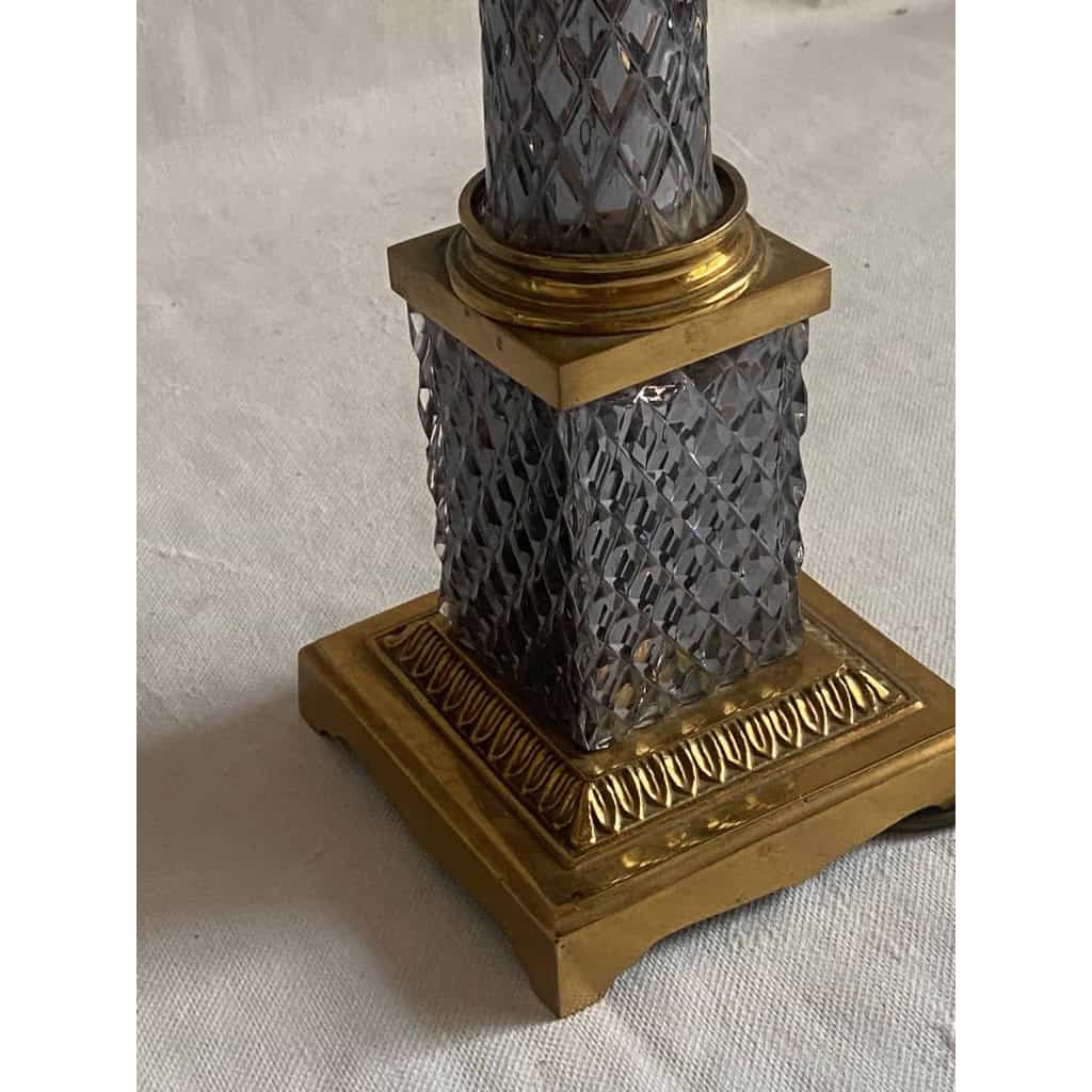 1970′ Paire de Lampes en Verre Ou Cristal Fumé Et Bronze Doré