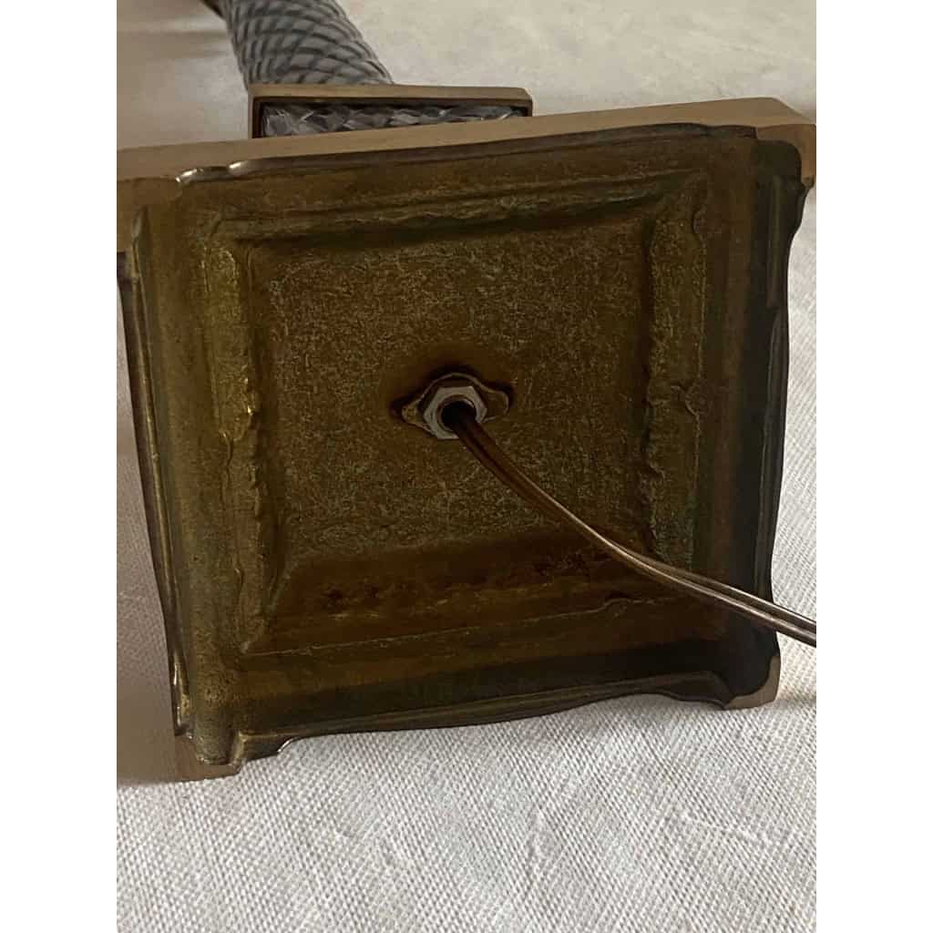 1970′ Paire de Lampes en Verre Ou Cristal Fumé Et Bronze Doré