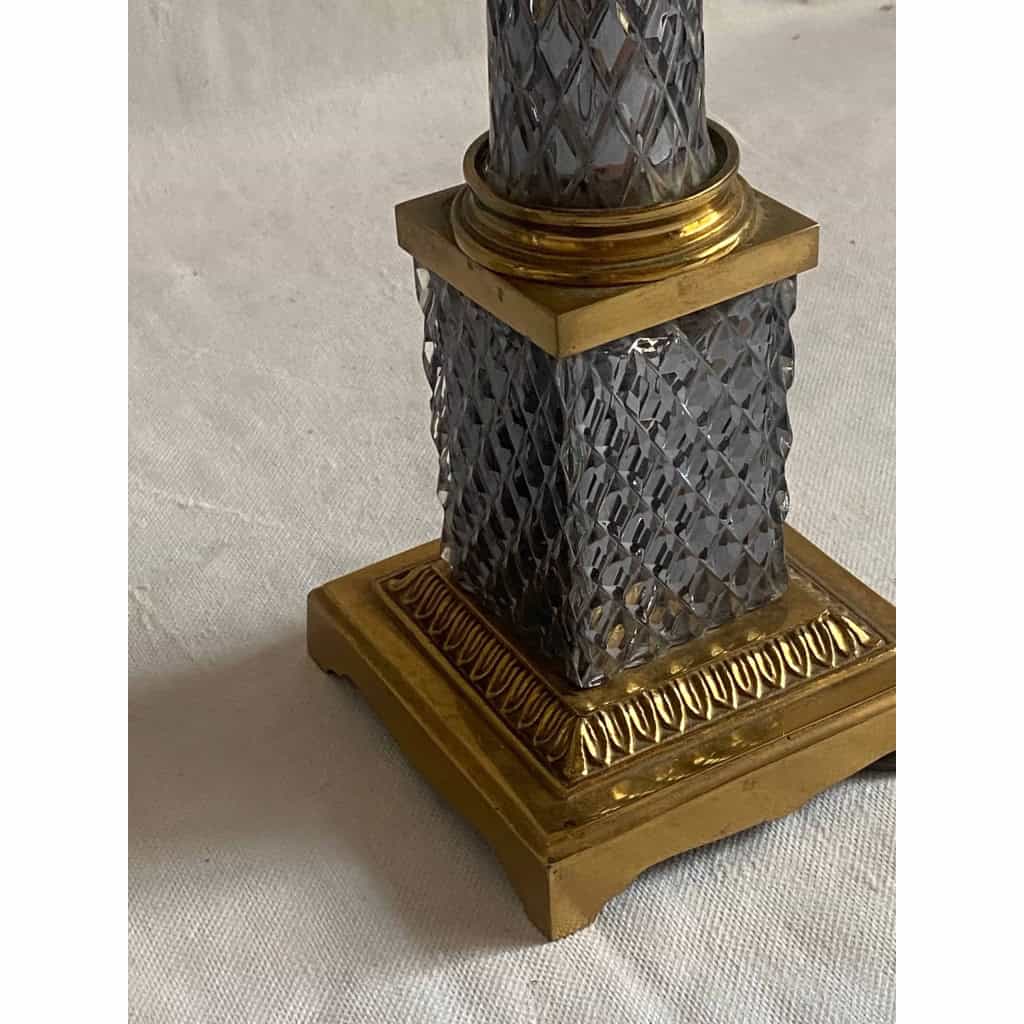 1970′ Paire de Lampes en Verre Ou Cristal Fumé Et Bronze Doré
