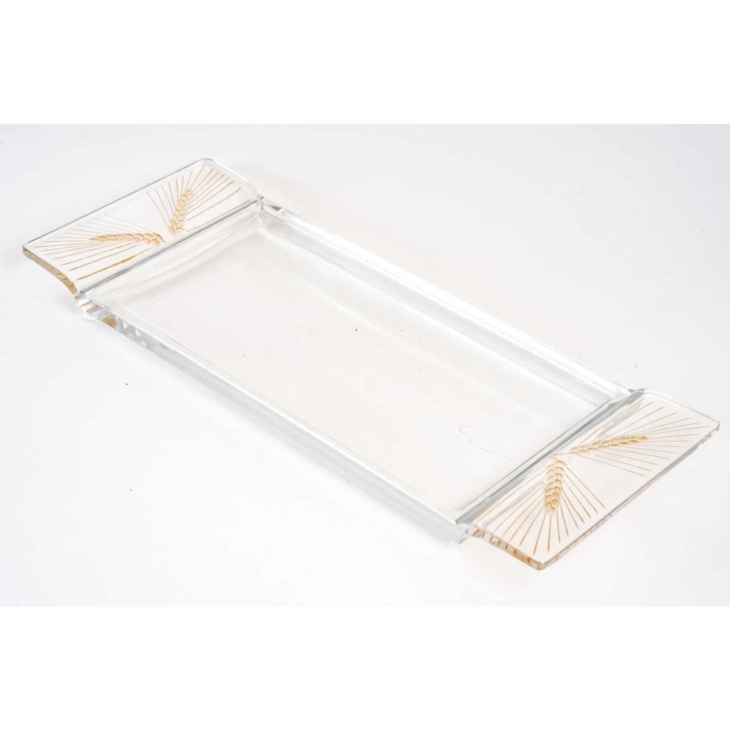 Plat à cake « Arras » verre blanc patiné sépia de René LALIQUE | Biron |||||