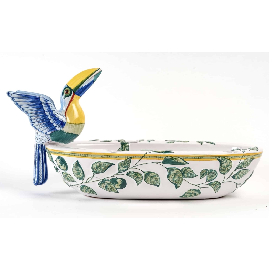  Jardinière Coupe « Toucans » faïence émaillée de Moustiers pour HERMES | Biron ||||||||