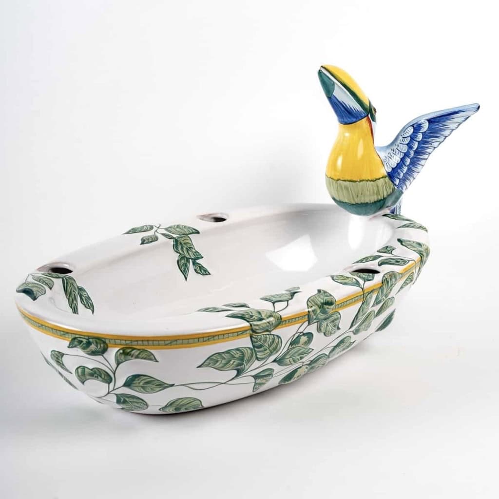  Jardinière Coupe « Toucans » faïence émaillée de Moustiers pour HERMES | Biron  Jardinière Coupe "Toucans" faïence émaillée de Moustiers pour HERMES