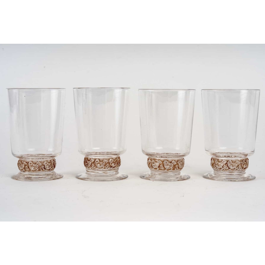 Suite de verres « Dampierre » verre blanc patiné sépia de René LALIQUE – 4 pièces | Biron |||||