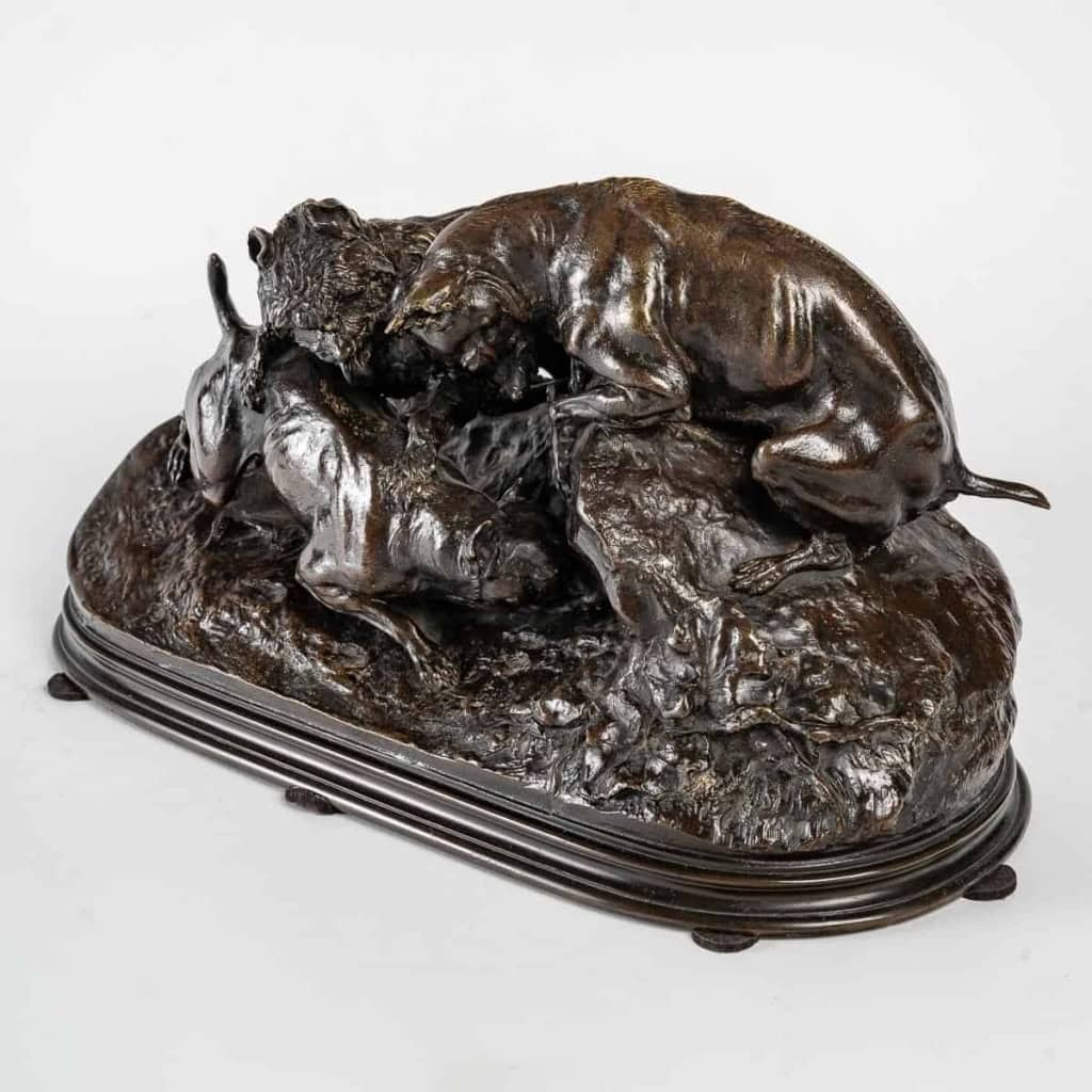 Les 3 chiens au terrier Sculpture en bronze signé P. J. Mène | Biron ||||||||||