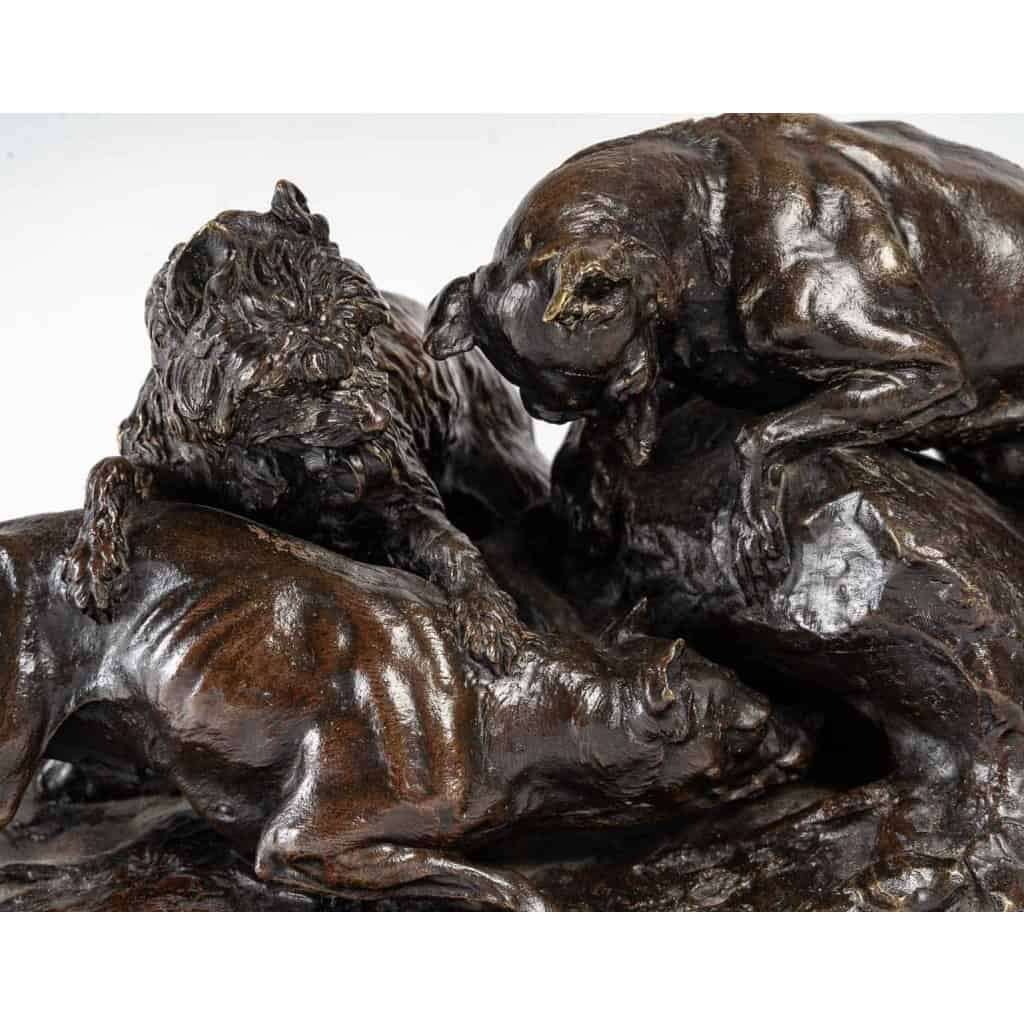 Les 3 chiens au terrier Sculpture en bronze signé P. J. Mène | Biron Les 3 chiens au terrier Sculpture en bronze signé P. J. Mène