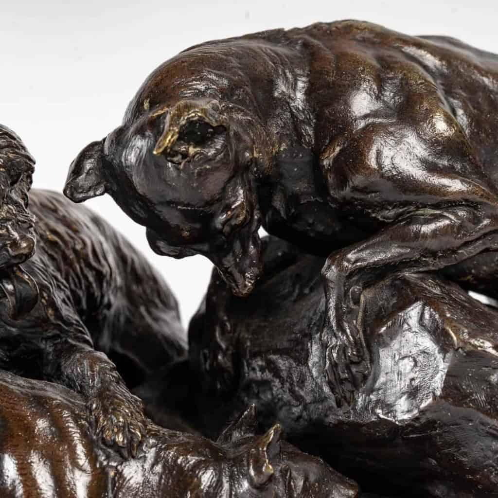 Les 3 chiens au terrier Sculpture en bronze signé P. J. Mène | Biron Les 3 chiens au terrier Sculpture en bronze signé P. J. Mène