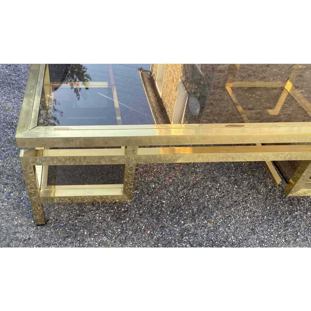 1970′ Table Basse Rectangulaire Guy Lefevre En Laiton Et Vitres Fumées