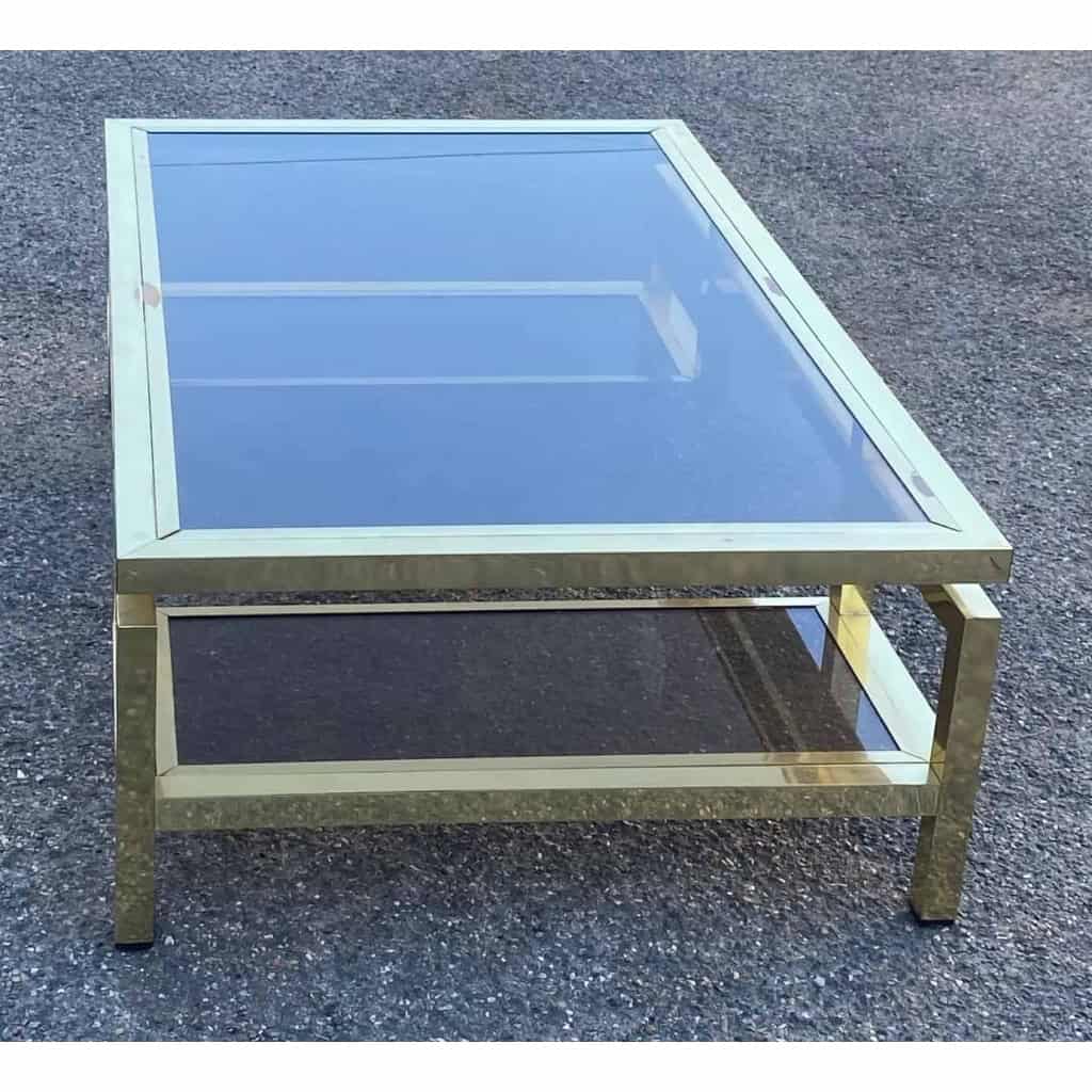 1970′ Table Basse Rectangulaire Guy Lefevre En Laiton Et Vitres Fumées