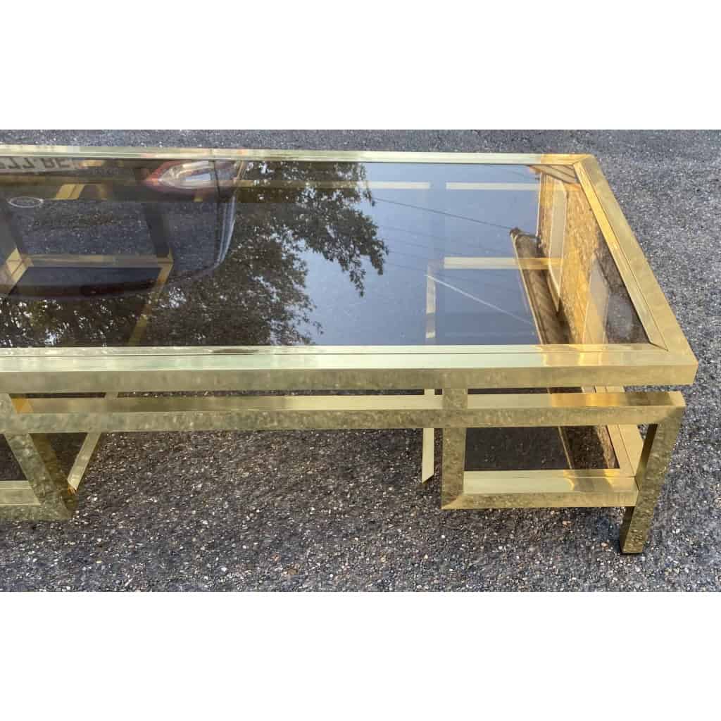 1970′ Table Basse Rectangulaire Guy Lefevre En Laiton Et Vitres Fumées