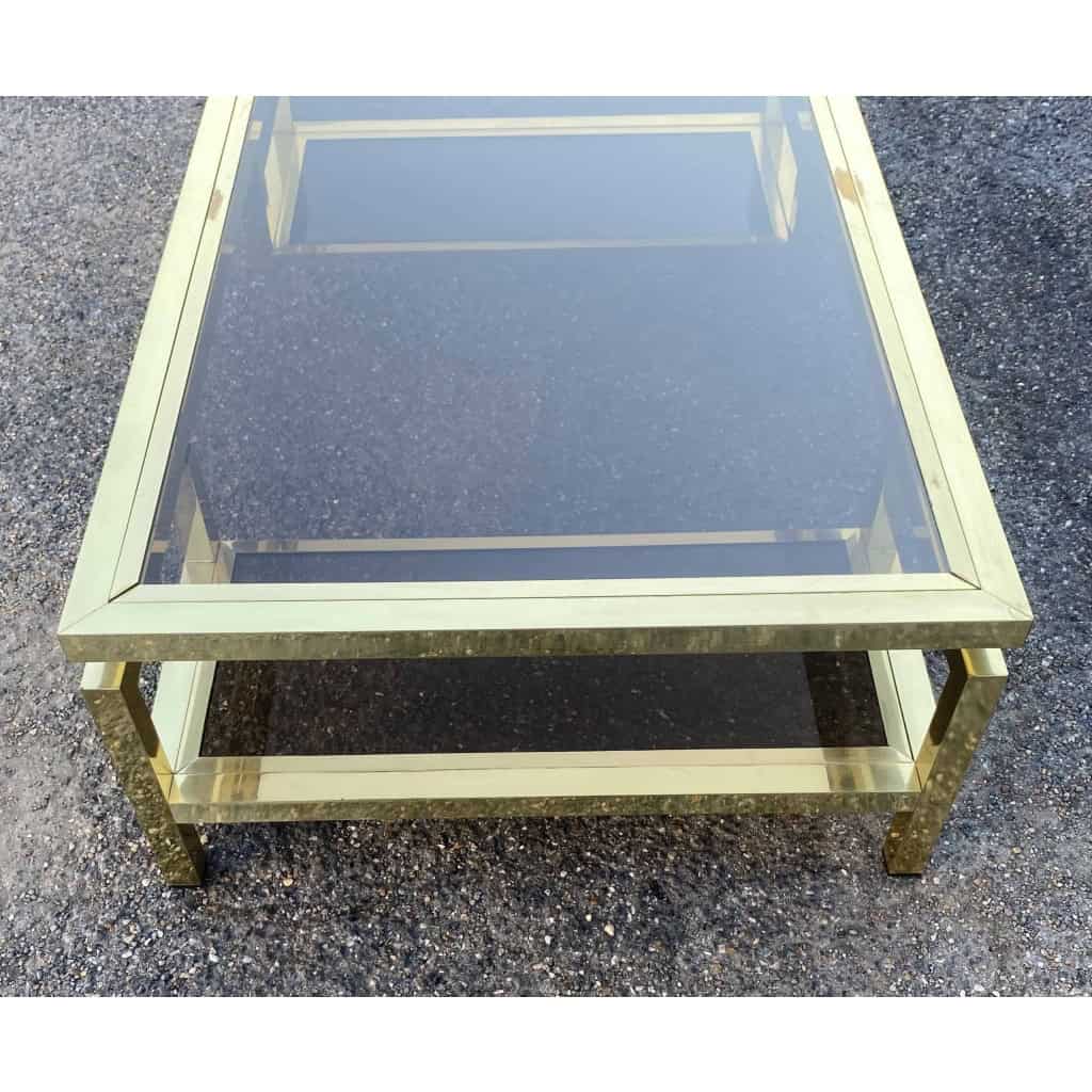 1970′ Table Basse Rectangulaire Guy Lefevre En Laiton Et Vitres Fumées