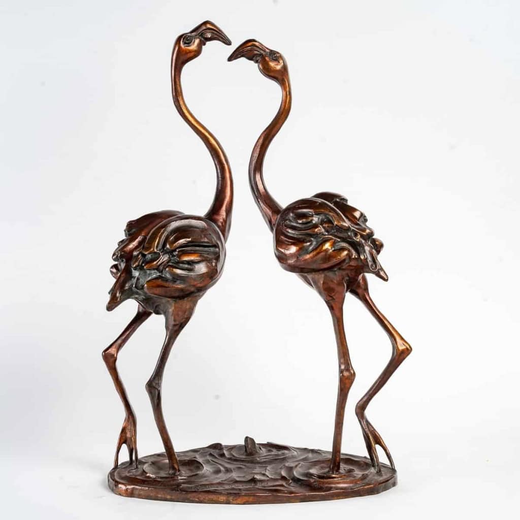 Flamants roses en bronzes, fondeur Chapon, XXème siècle | Biron ||||||||