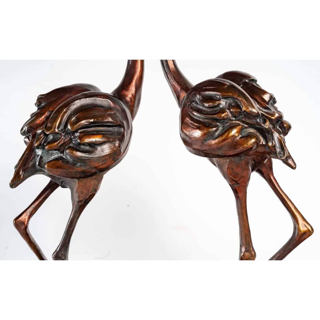 Flamants roses en bronzes, fondeur Chapon, XXème siècle | Biron Flamants roses en bronzes, fondeur Chapon, XXème siècle