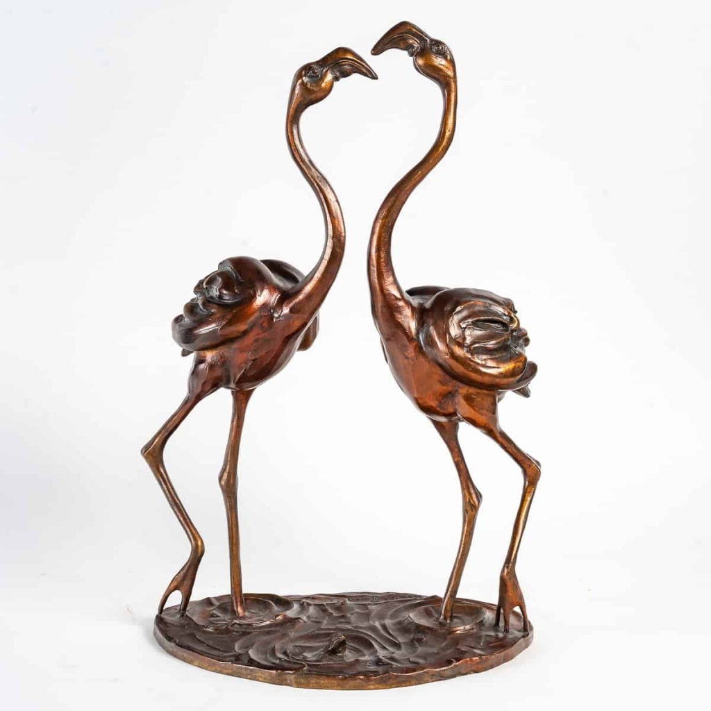 Flamants roses en bronzes, fondeur Chapon, XXème siècle | Biron Flamants roses en bronzes, fondeur Chapon, XXème siècle