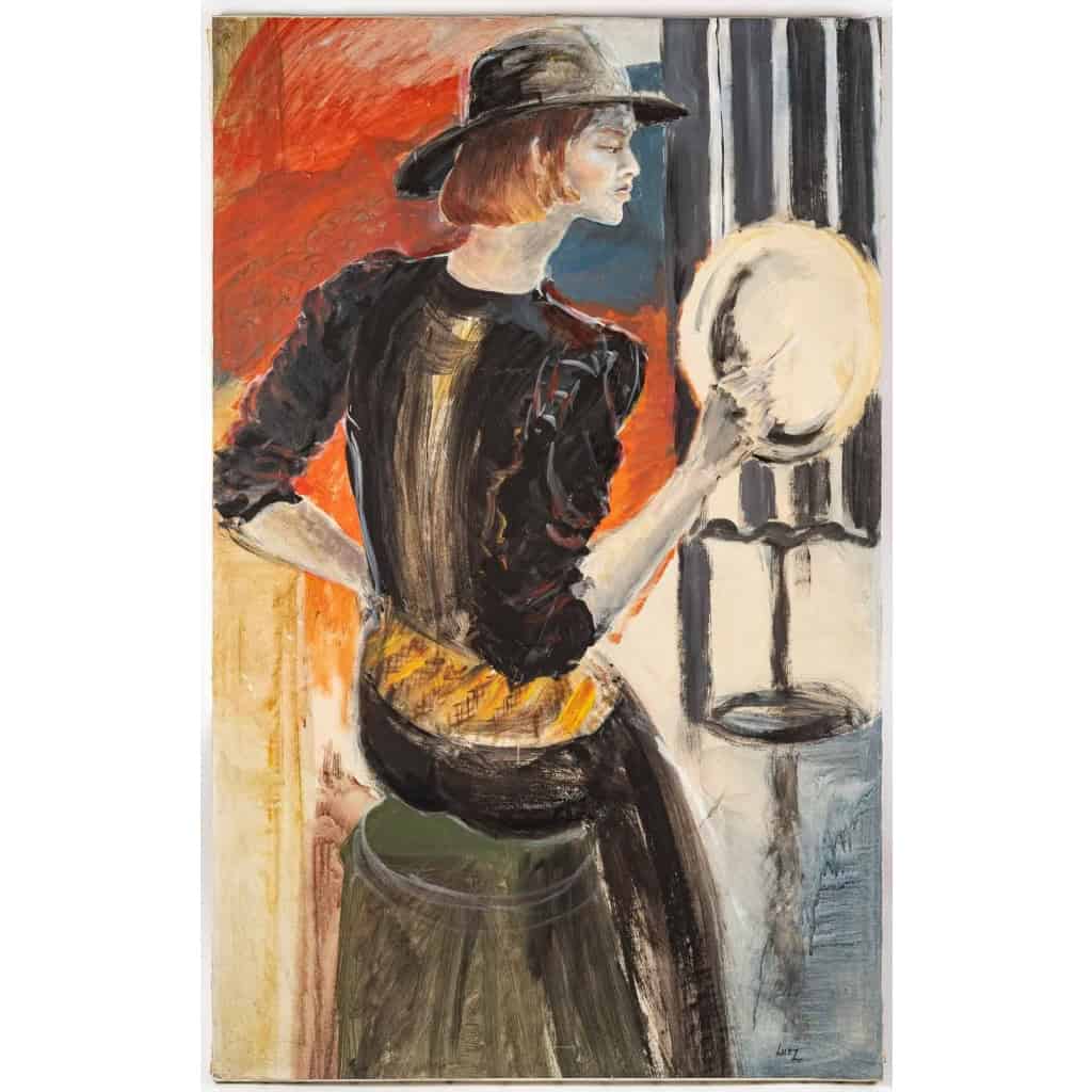 Grande peinture de Luez, La dame au chapeau, XXème siècle | Biron |||||||