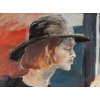 Grande peinture de Luez, La dame au chapeau, XXème siècle | Biron Grande peinture de Luez, La dame au chapeau, XXème siècle