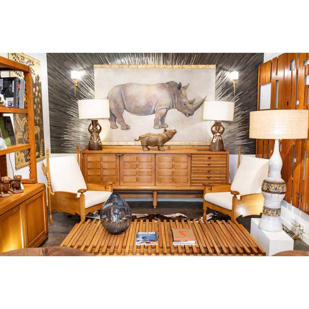 Guillerme et Charmbron, Enfilade en chêne blond, années 1950 2 Guillerme et Charmbron, Enfilade en chêne blond, années 1950 2