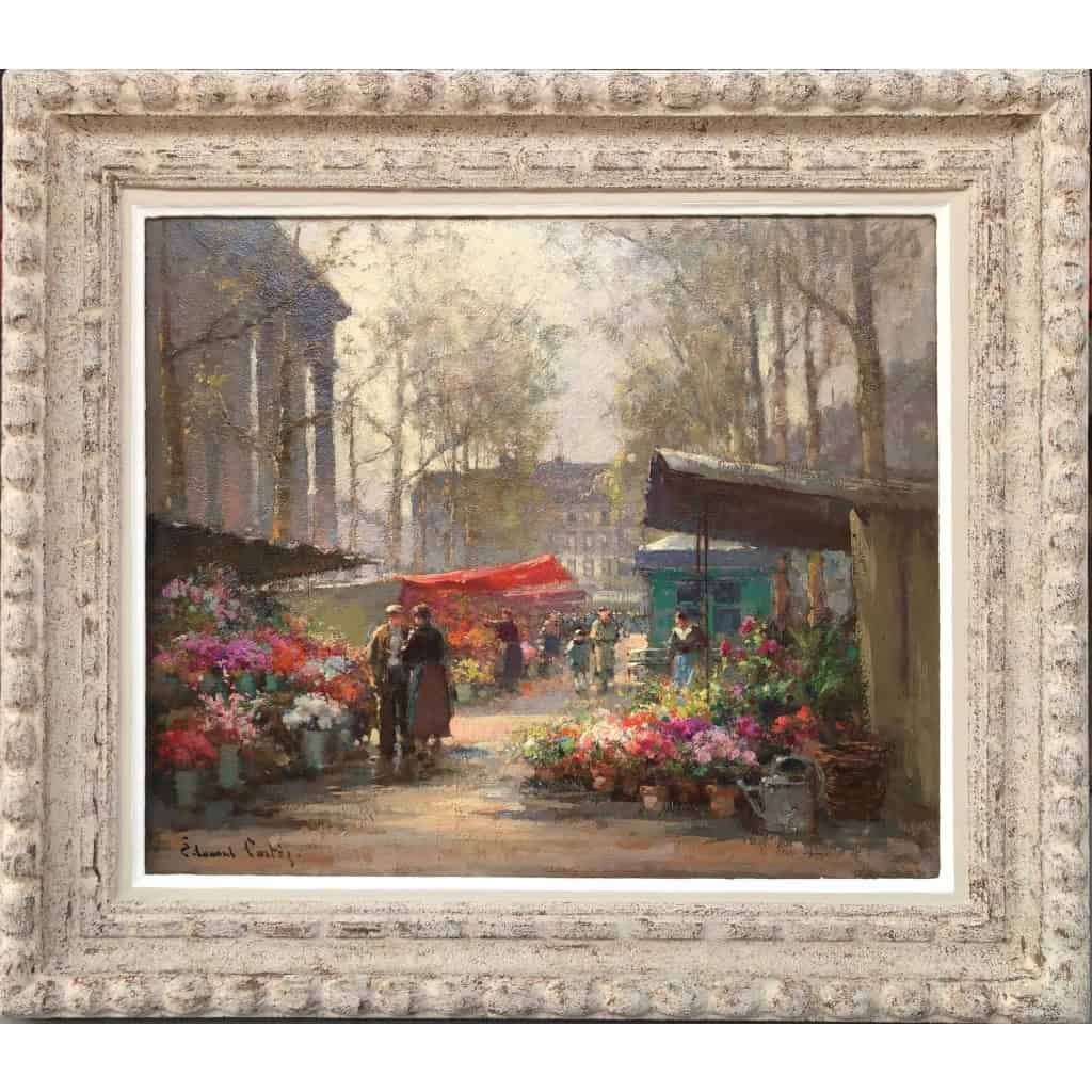 CORTES Edouard Peinture Française Le marché aux fleurs de La Madeleine Huile sur panneau signée | Biron ||||||||||