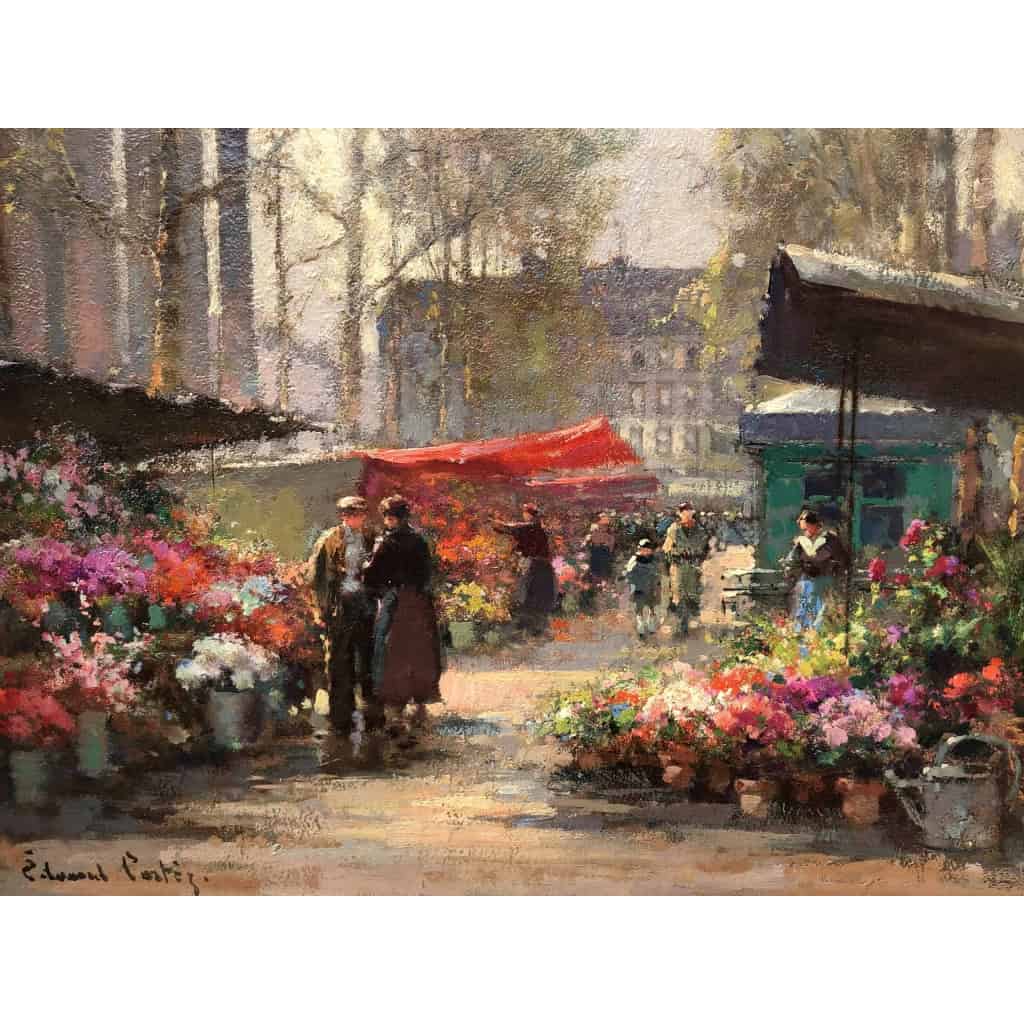CORTES Edouard Peinture Française Le marché aux fleurs de La Madeleine Huile sur panneau signée | Biron CORTES Edouard Peinture Française Le marché aux fleurs de La Madeleine Huile sur panneau signée