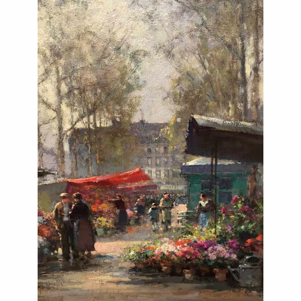 CORTES Edouard Peinture Française Le marché aux fleurs de La Madeleine Huile sur panneau signée | Biron CORTES Edouard Peinture Française Le marché aux fleurs de La Madeleine Huile sur panneau signée