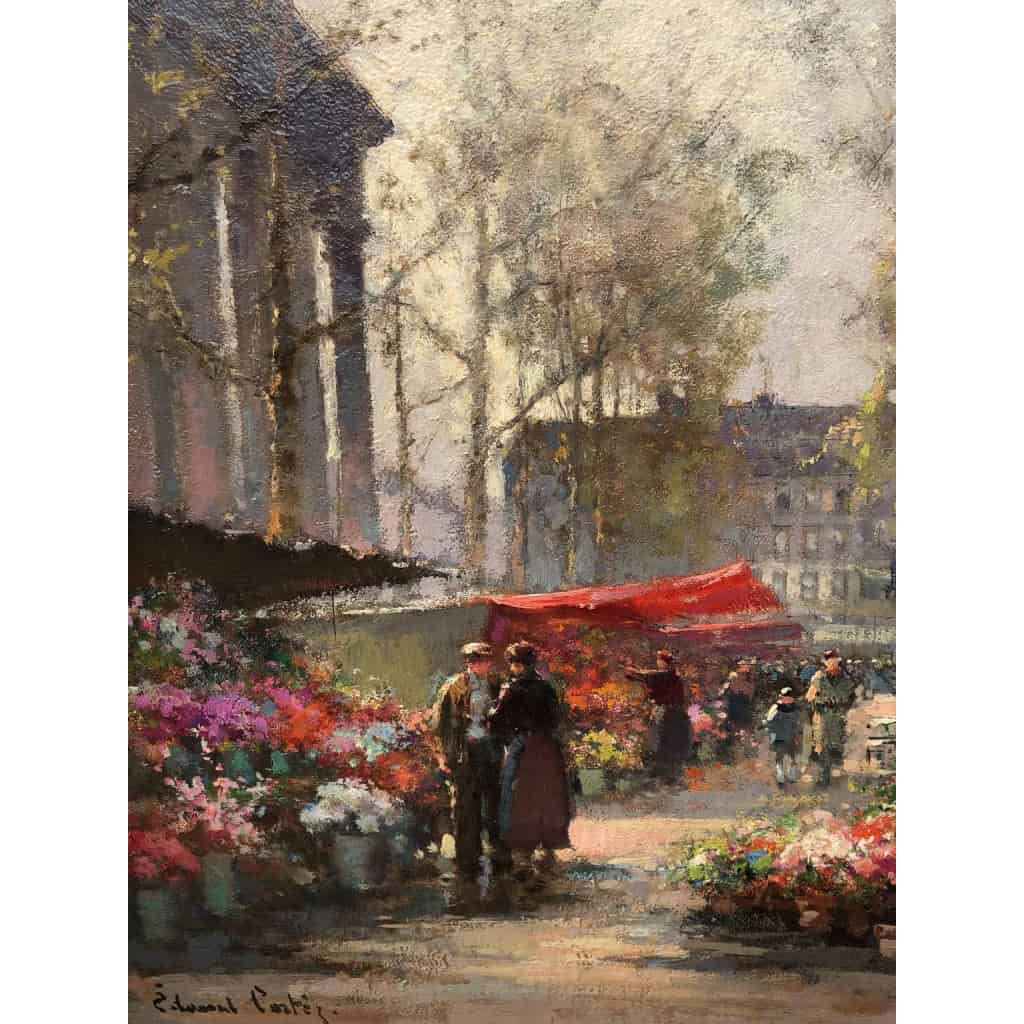 CORTES Edouard Peinture Française Le marché aux fleurs de La Madeleine Huile sur panneau signée | Biron CORTES Edouard Peinture Française Le marché aux fleurs de La Madeleine Huile sur panneau signée