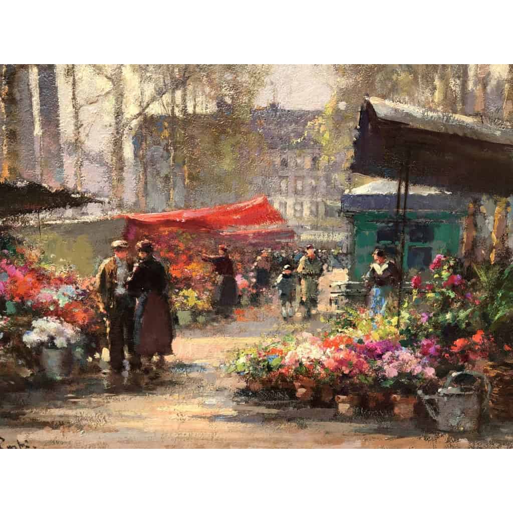 CORTES Edouard Peinture Française Le marché aux fleurs de La Madeleine Huile sur panneau signée | Biron CORTES Edouard Peinture Française Le marché aux fleurs de La Madeleine Huile sur panneau signée