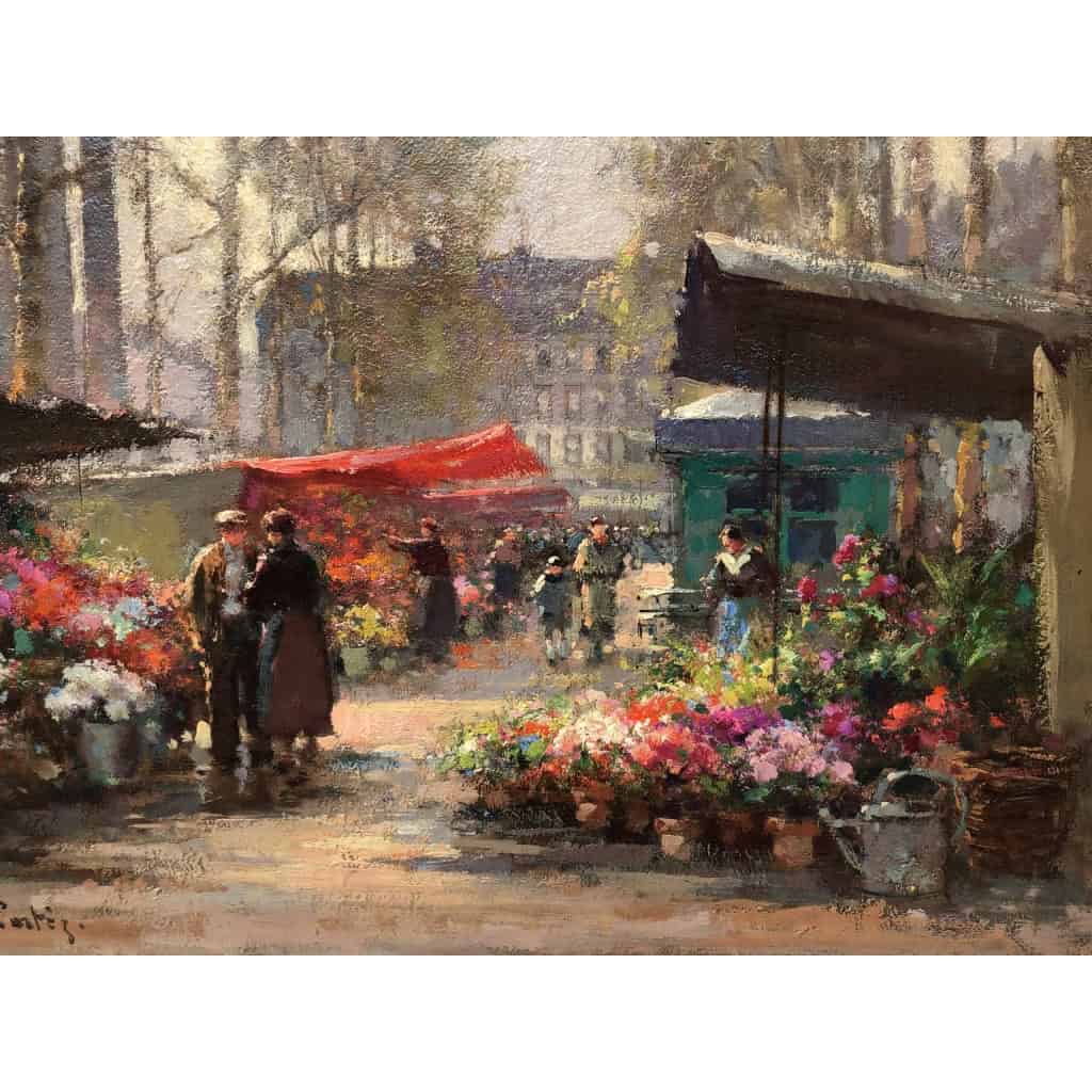 CORTES Edouard Peinture Française Le marché aux fleurs de La Madeleine Huile sur panneau signée | Biron CORTES Edouard Peinture Française Le marché aux fleurs de La Madeleine Huile sur panneau signée