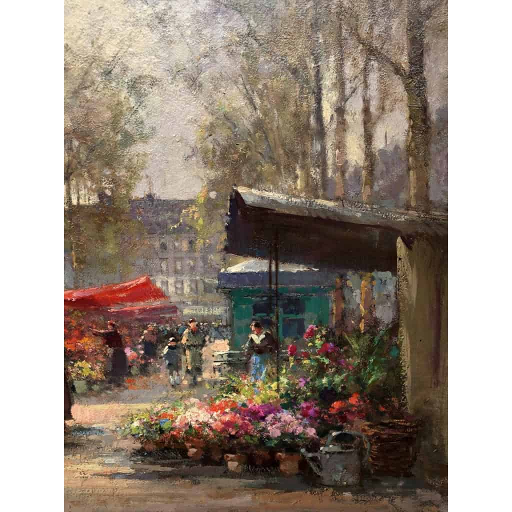 CORTES Edouard Peinture Française Le marché aux fleurs de La Madeleine Huile sur panneau signée | Biron CORTES Edouard Peinture Française Le marché aux fleurs de La Madeleine Huile sur panneau signée