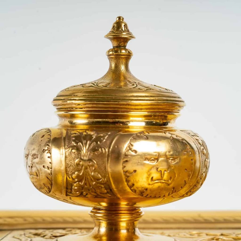 Encrier double du XIXème siècle, époque Napoléon III, Bronze doré