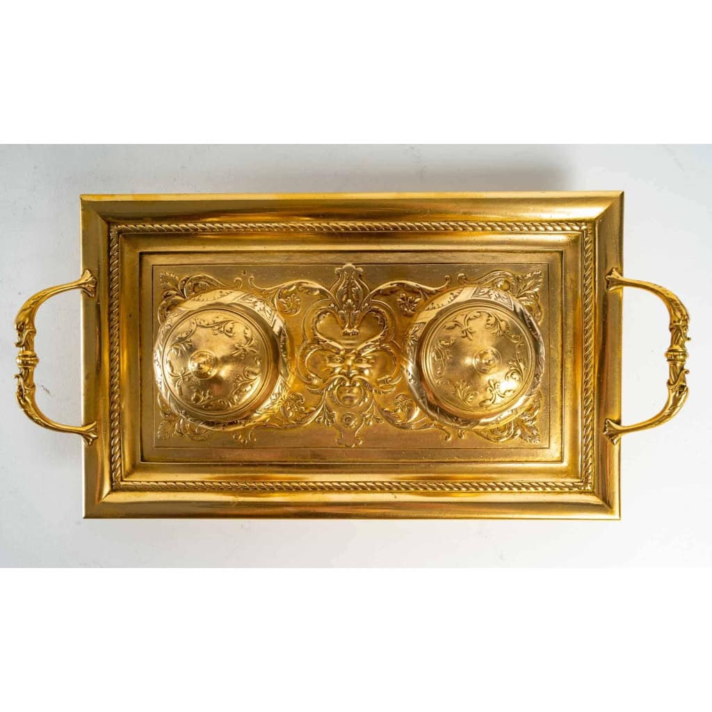 Encrier double du XIXème siècle, époque Napoléon III, Bronze doré