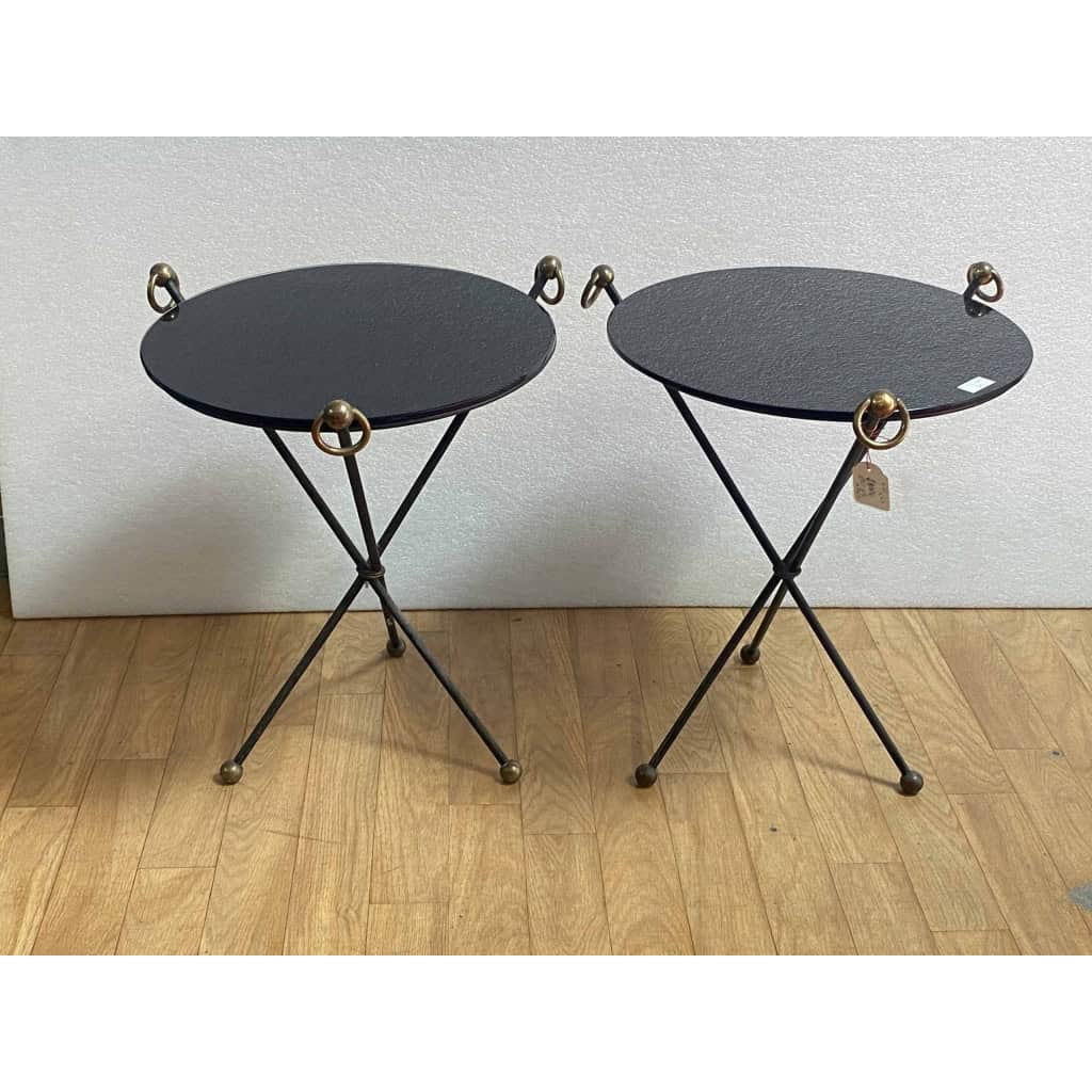 1940/50′ Paire Ou Similaires Guéridons Fer Forgé Et Laiton Style Jacques Adnet | Biron ||||||