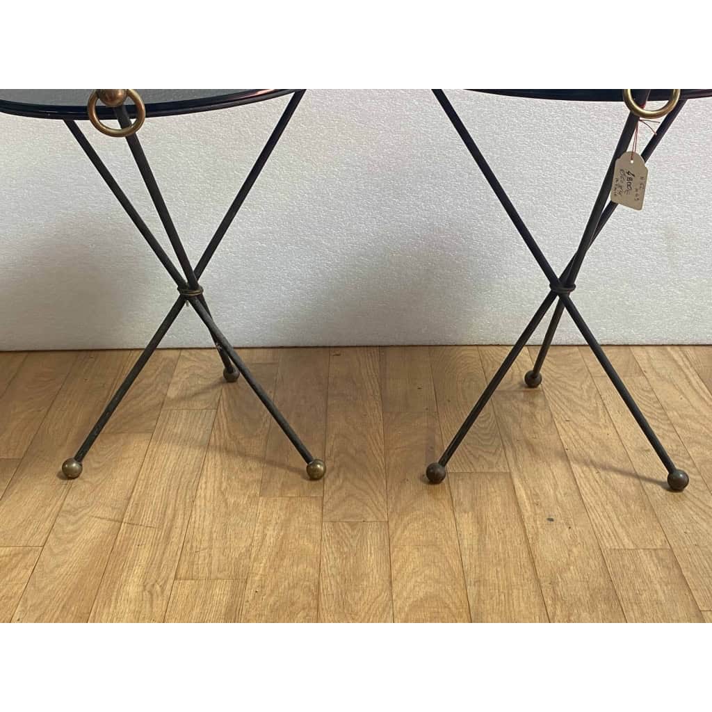 1940/50′ Paire Ou Similaires Guéridons Fer Forgé Et Laiton Style Jacques Adnet | Biron 1940/50′ Paire Ou Similaires Guéridons Fer Forgé Et Laiton Style Jacques Adnet