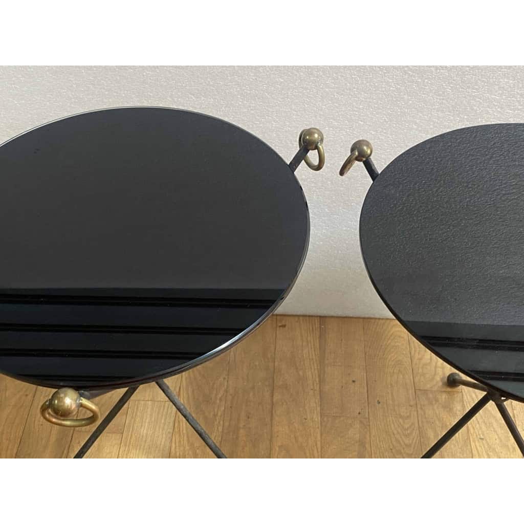 1940/50′ Paire Ou Similaires Guéridons Fer Forgé Et Laiton Style Jacques Adnet | Biron 1940/50′ Paire Ou Similaires Guéridons Fer Forgé Et Laiton Style Jacques Adnet