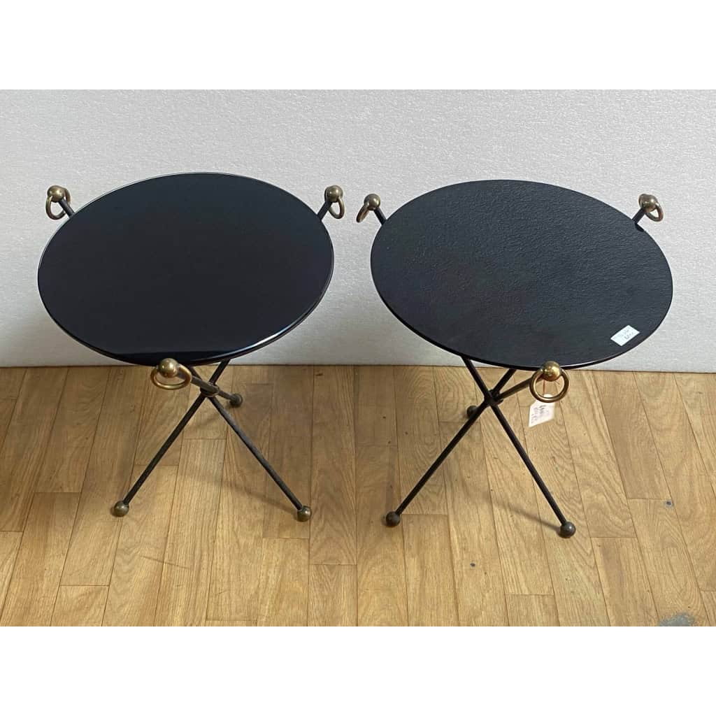 1940/50′ Paire Ou Similaires Guéridons Fer Forgé Et Laiton Style Jacques Adnet | Biron 1940/50′ Paire Ou Similaires Guéridons Fer Forgé Et Laiton Style Jacques Adnet
