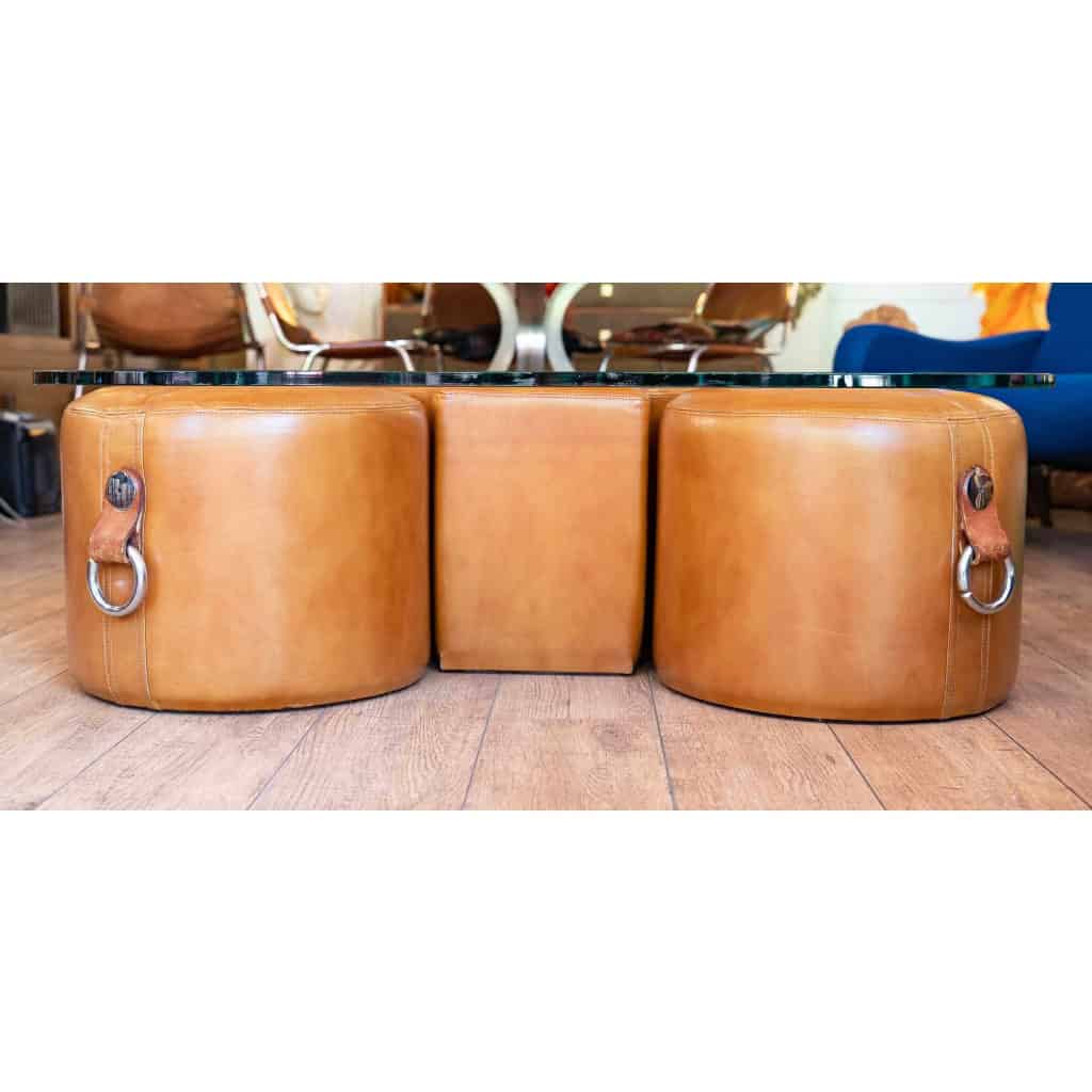 Table basse avec ses 4 poufs intégrés, 1980 | Biron Table basse avec ses 4 poufs intégrés, 1980