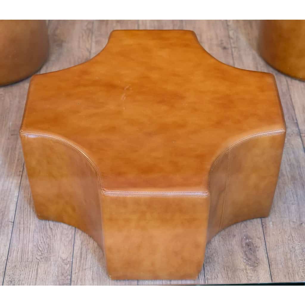 Table basse avec ses 4 poufs intégrés, 1980 | Biron Table basse avec ses 4 poufs intégrés, 1980