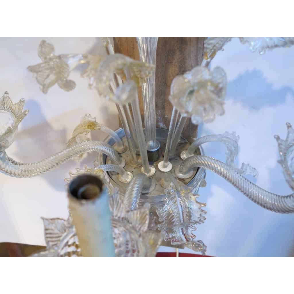 1950′ Paire d’Appliques Cristal Murano et Inclusion Feuilles d’Or 3 Bras | Biron 1950′ Paire d’Appliques Cristal Murano et Inclusion Feuilles d’Or 3 Bras