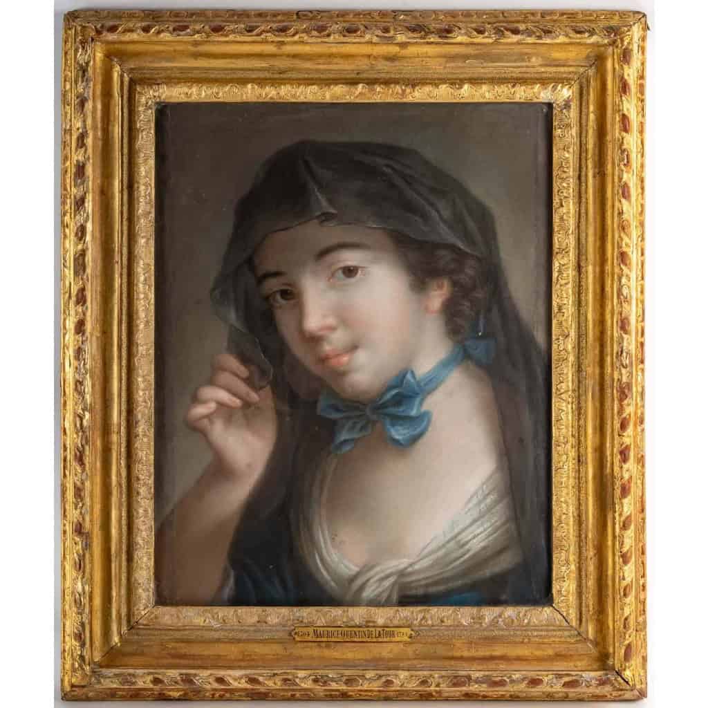 Portrait d’une jeune femme au ruban bleu. | Biron ||||||