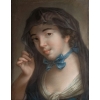 Portrait d’une jeune femme au ruban bleu. | Biron Portrait d'une jeune femme au ruban bleu.