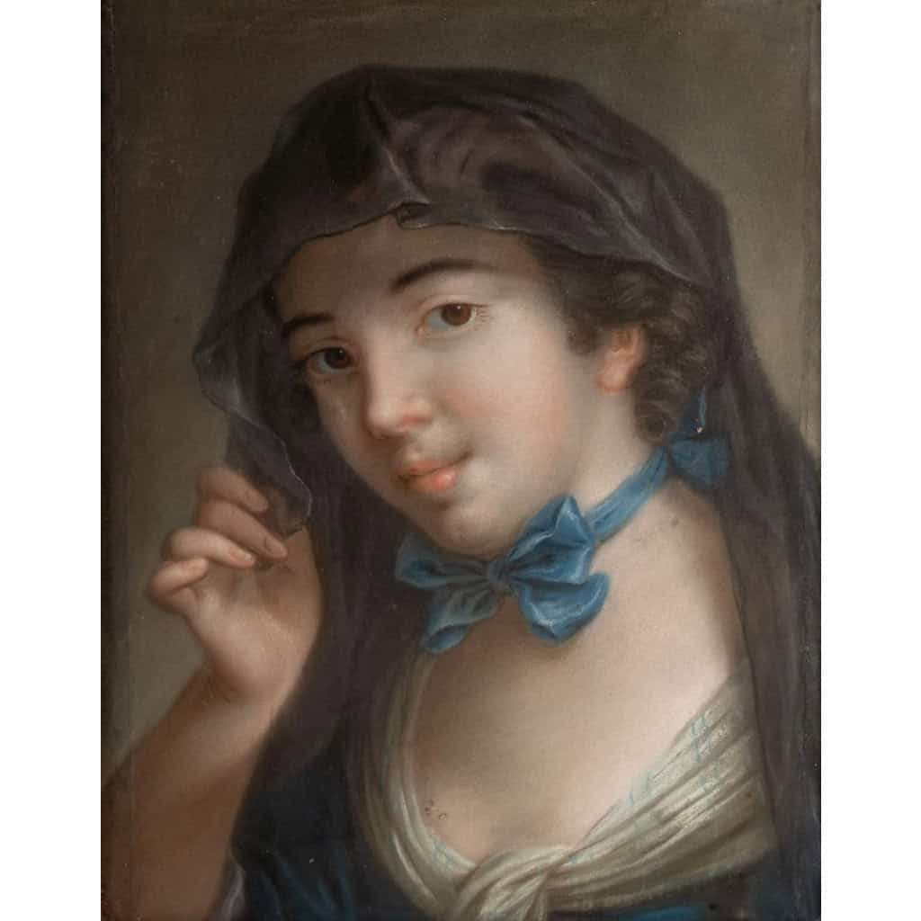 Portrait d’une jeune femme au ruban bleu. | Biron Portrait d'une jeune femme au ruban bleu.