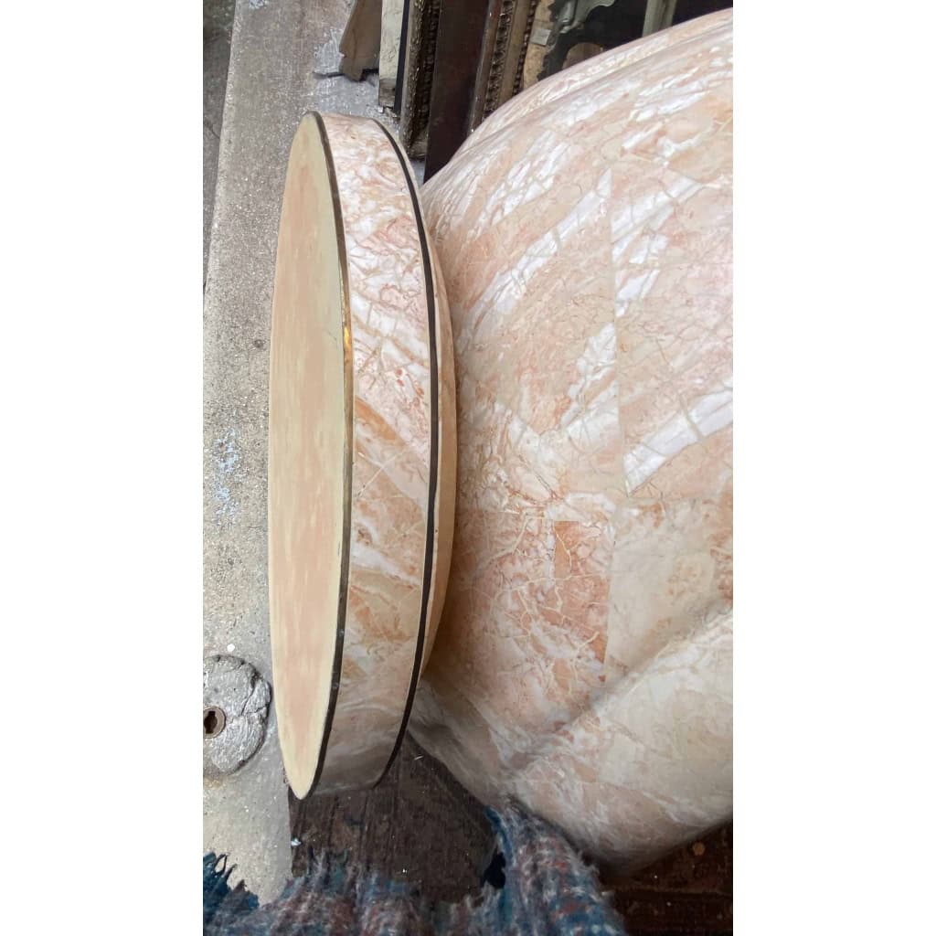 1970′ Table Basse à l’huitre Perlière en Résine à l’Imitation du Marbre Tesselé pour Roméo